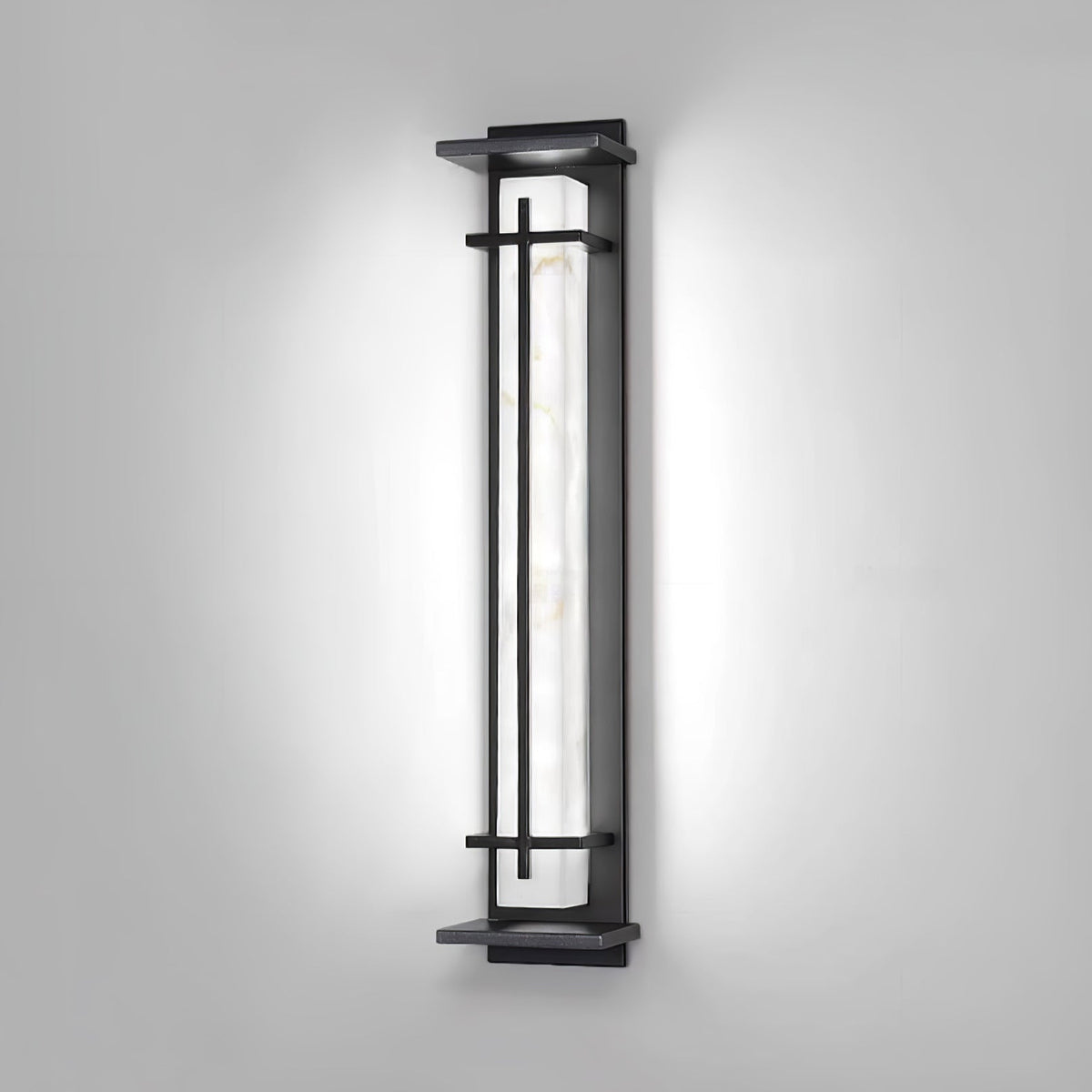 Modern Black Alabaster Wall Light – Tall Sconce for Porch