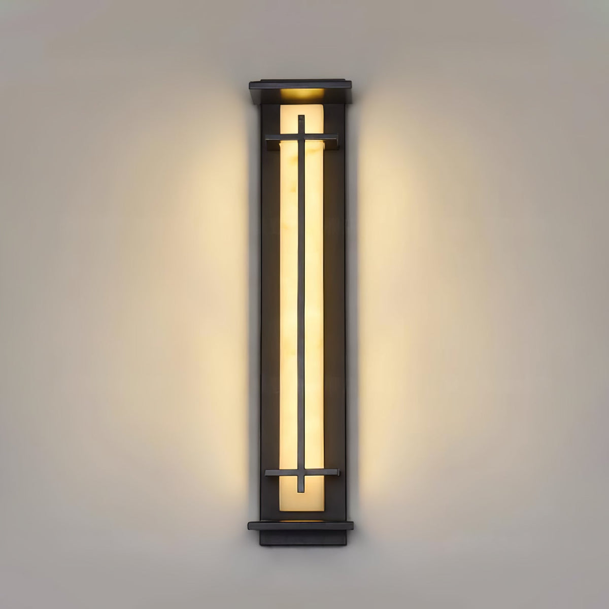 Modern Black Alabaster Wall Light – Tall Sconce for Porch
