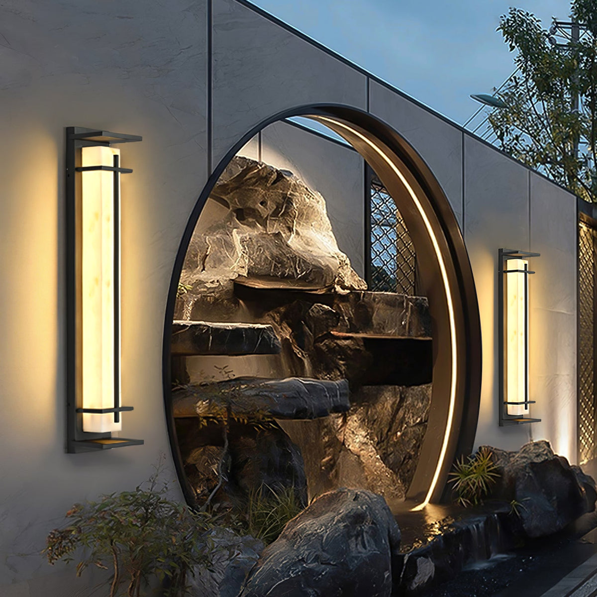 Modern Black Alabaster Wall Light – Tall Sconce for Porch