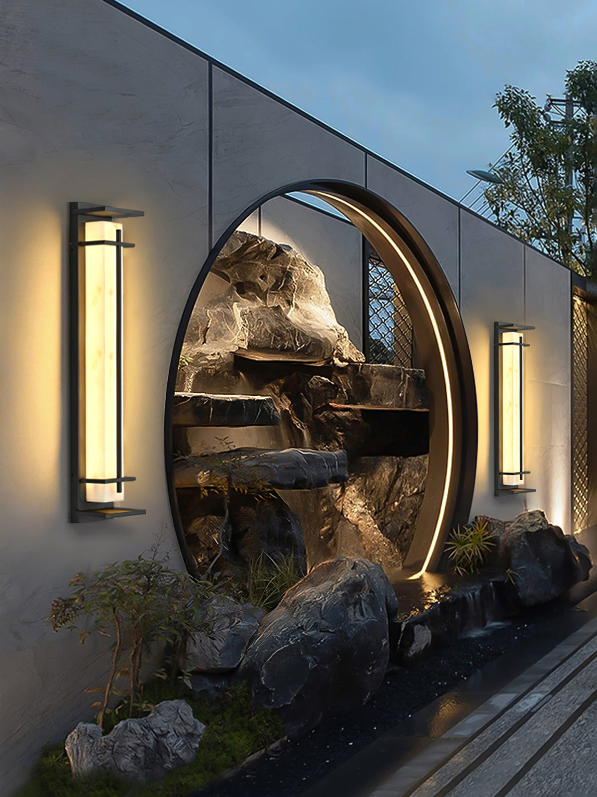 Modern Black Alabaster Wall Light – Tall Sconce for Porch
