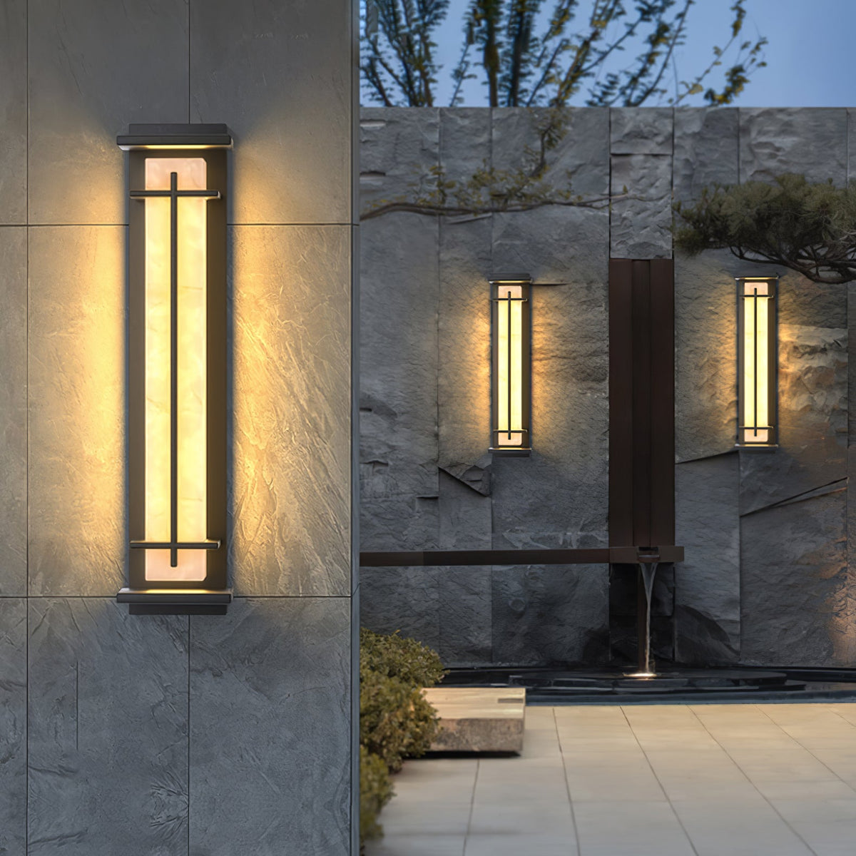 Modern Black Alabaster Wall Light – Tall Sconce for Porch