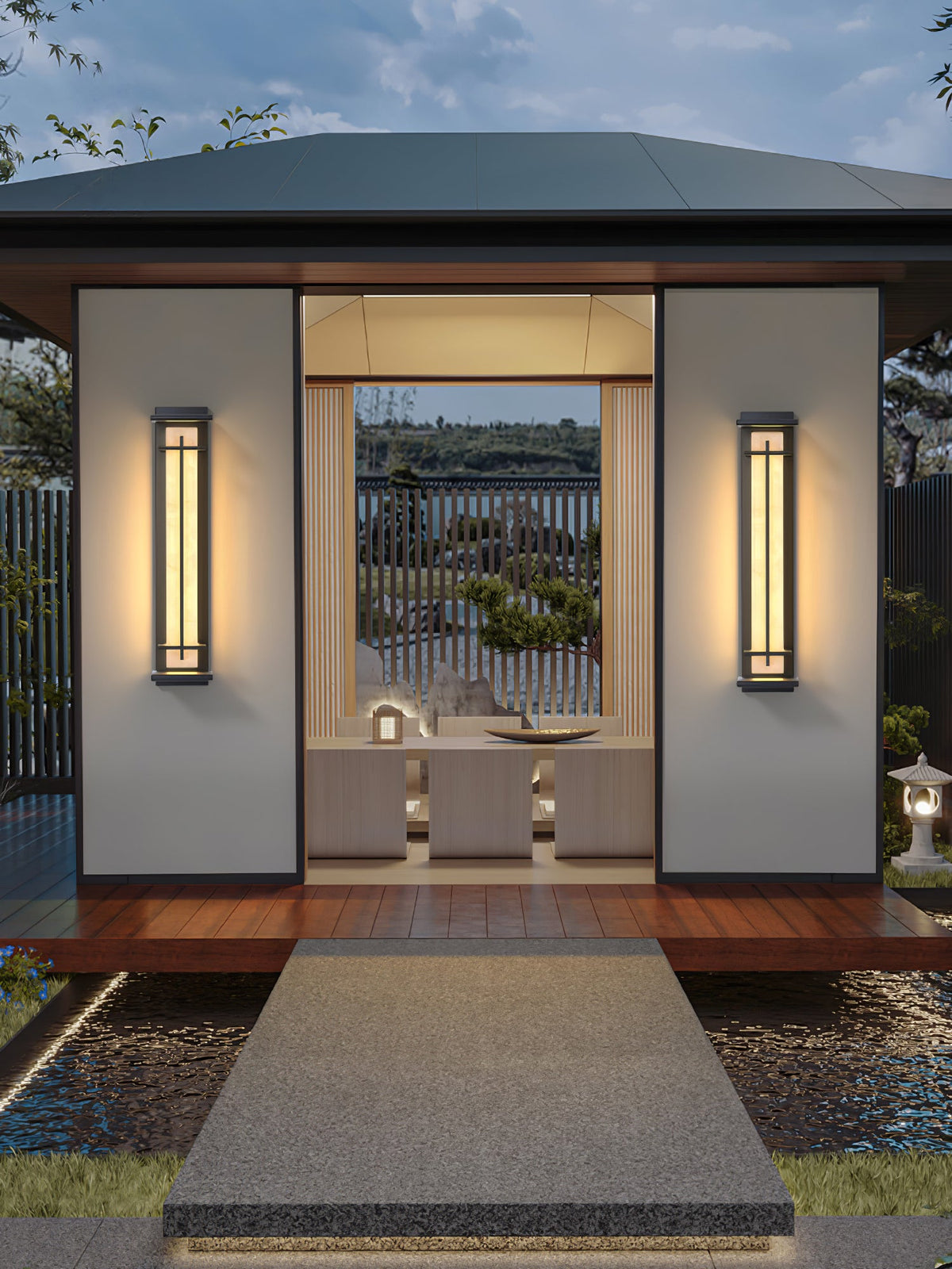 Modern Black Alabaster Wall Light – Tall Sconce for Porch