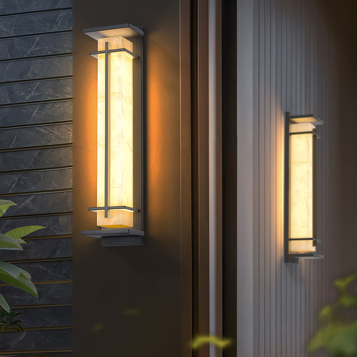 Modern Black Alabaster Wall Light – Tall Sconce for Porch