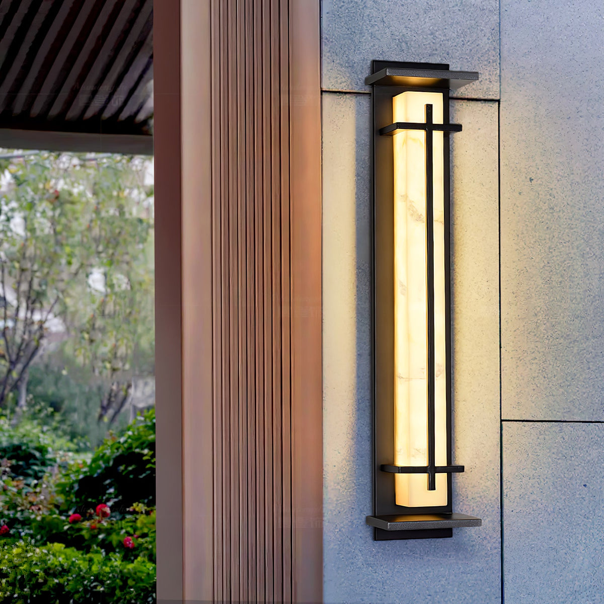 Modern Black Alabaster Wall Light – Tall Sconce for Porch
