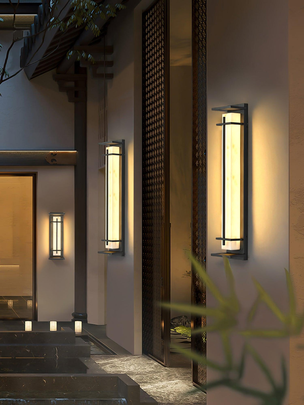 Modern Black Alabaster Wall Light – Tall Sconce for Porch