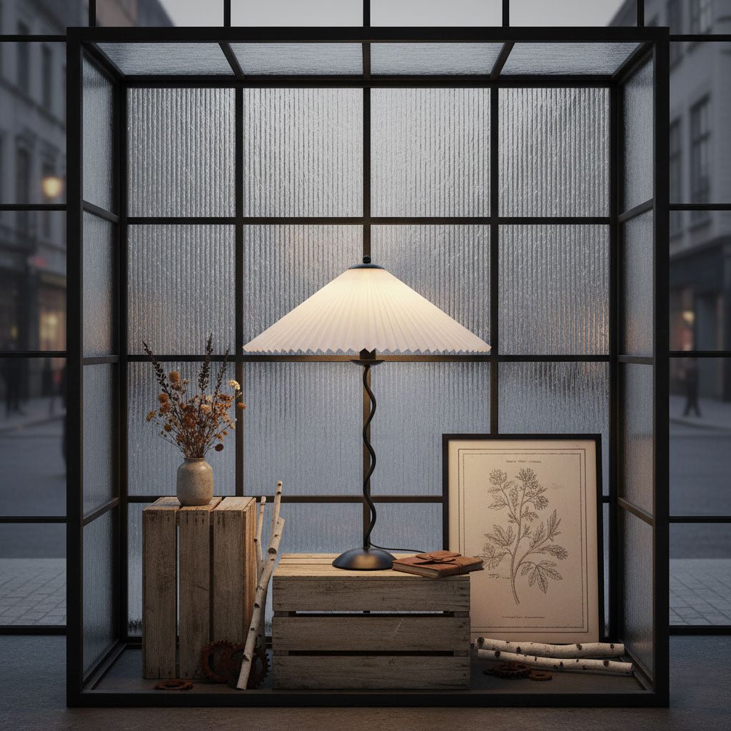 Modern Black Metal Table Lamp – Wavy Pleated Shade