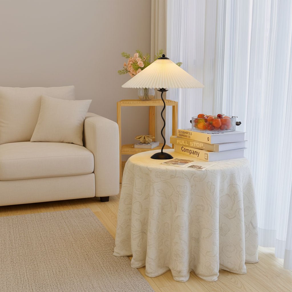Modern Black Metal Table Lamp – Wavy Pleated Shade