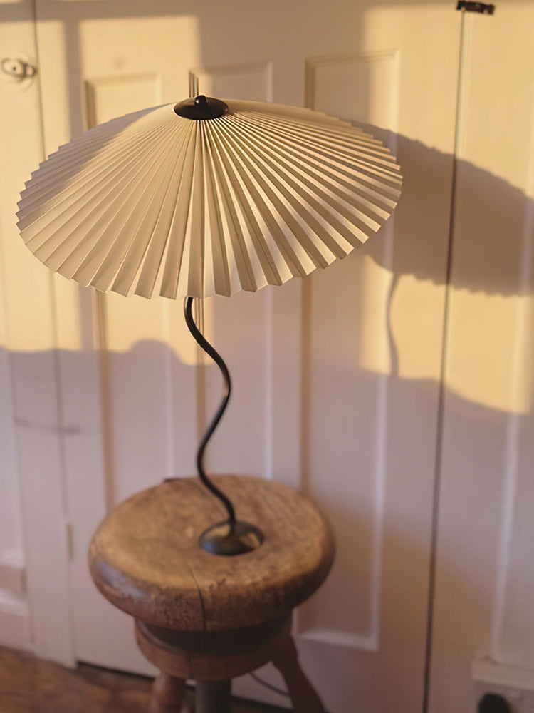 Modern Black Metal Table Lamp – Wavy Pleated Shade