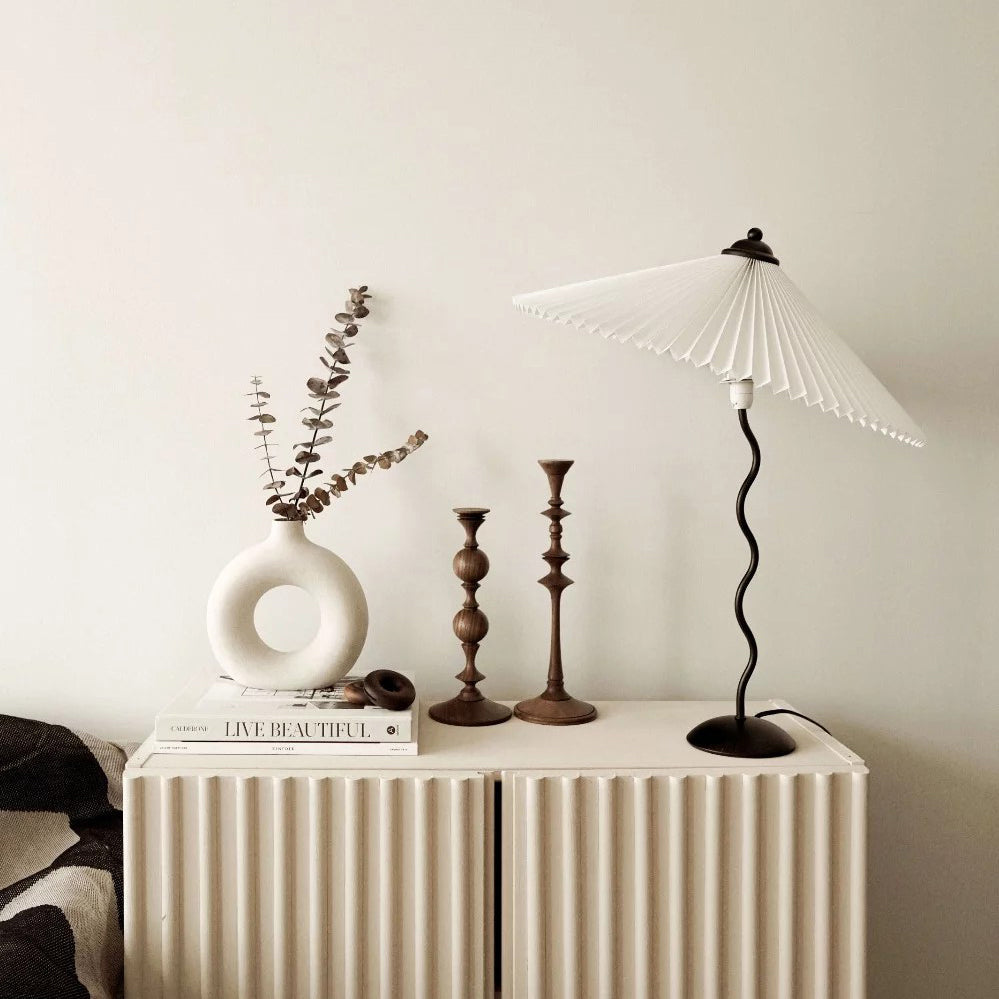 Modern Black Metal Table Lamp – Wavy Pleated Shade