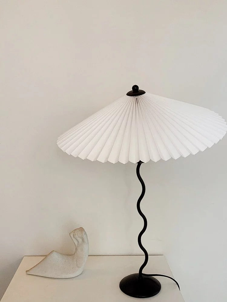 Modern Black Metal Table Lamp – Wavy Pleated Shade