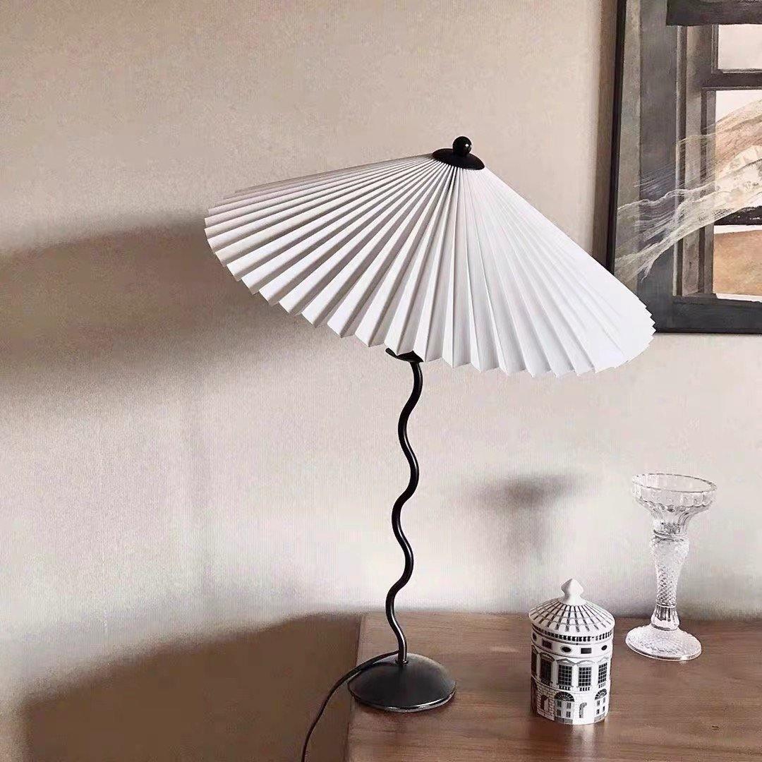 Modern Black Metal Table Lamp – Wavy Pleated Shade