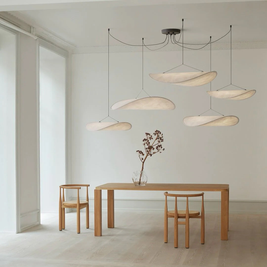 Modern Black Silk Pendant Light – Oval Cloud LED