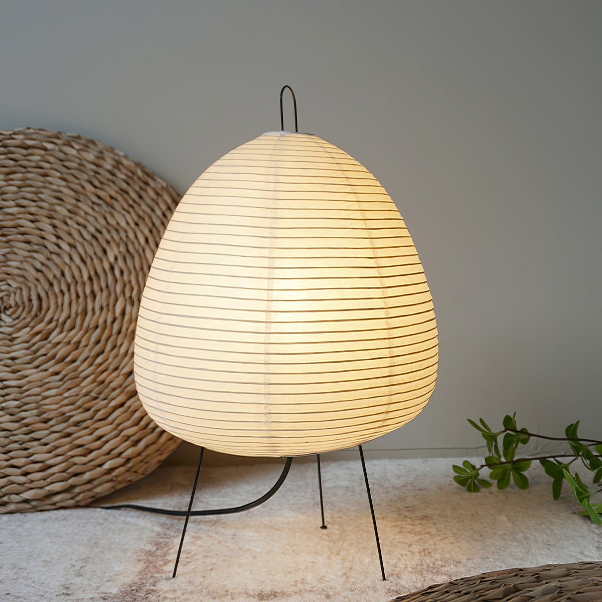 Japandi White Paper Table Lamp – Lantern Shade