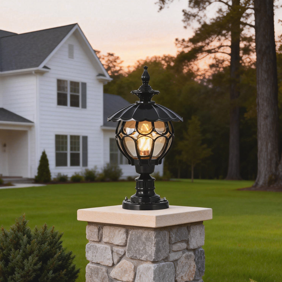 Retro Glass Pillar Light – Floral Solar for Gates