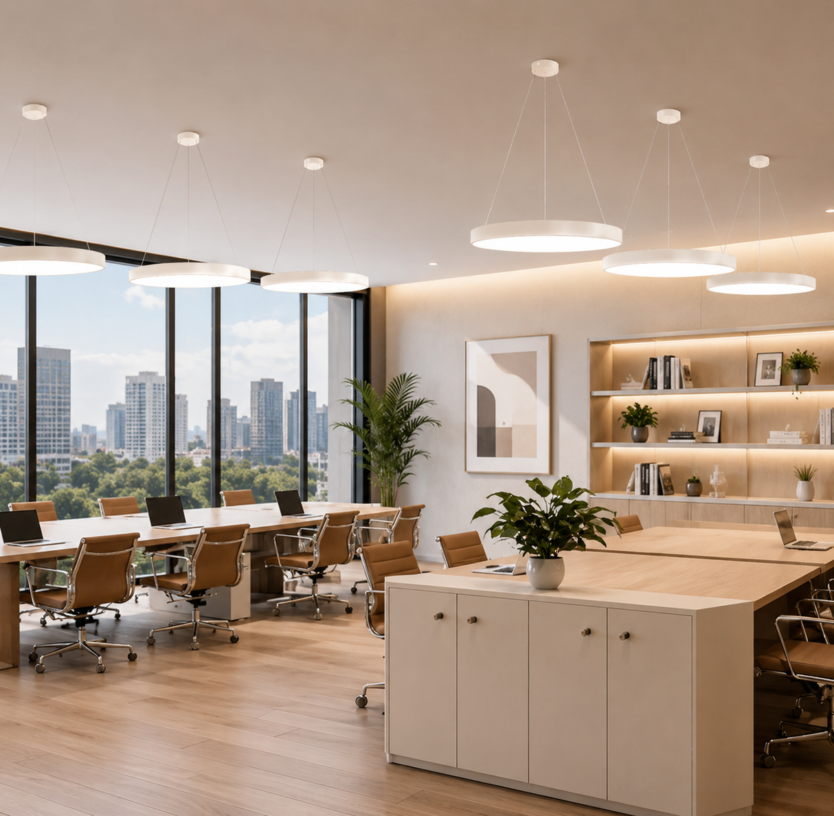 Fenoss LED Ring Pendant Light Modern Hanging Dining Room and Office Chandelier