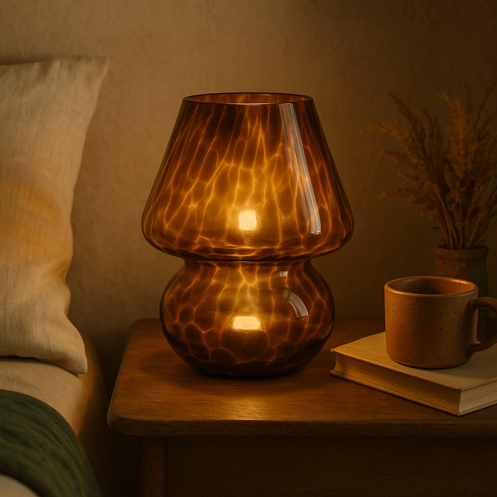 Modern Amber Blown Glass Lamp – Mushroom Table Light
