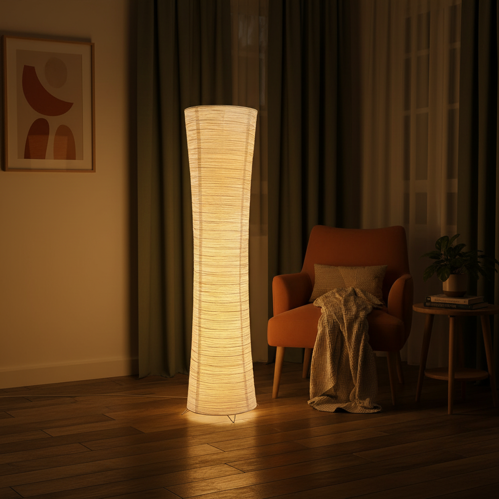 Modern Ribbed Paper Floor Lamp – Column Dimmable Lamp