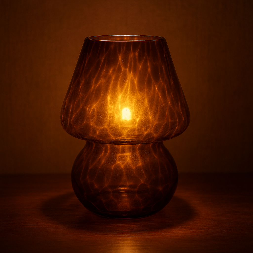Modern Amber Blown Glass Lamp – Mushroom Table Light