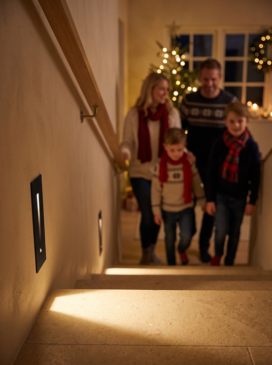 Laurence recessed slit stair light in a staircase wall