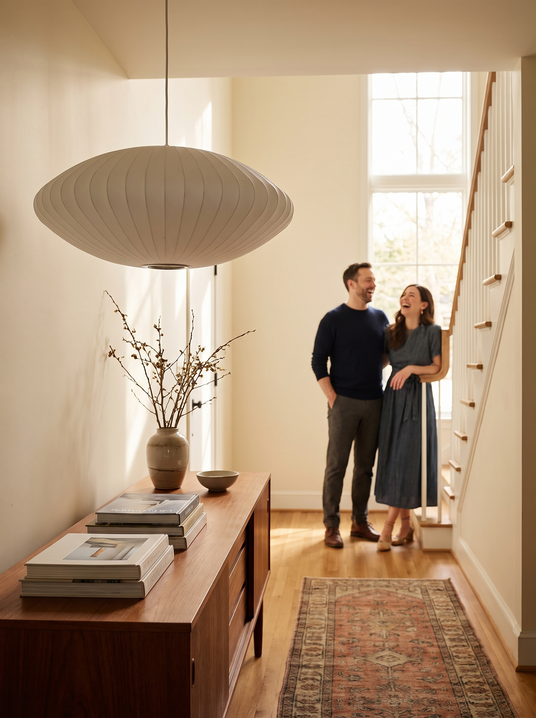 Crisscross bubble silk pendant in an entryway