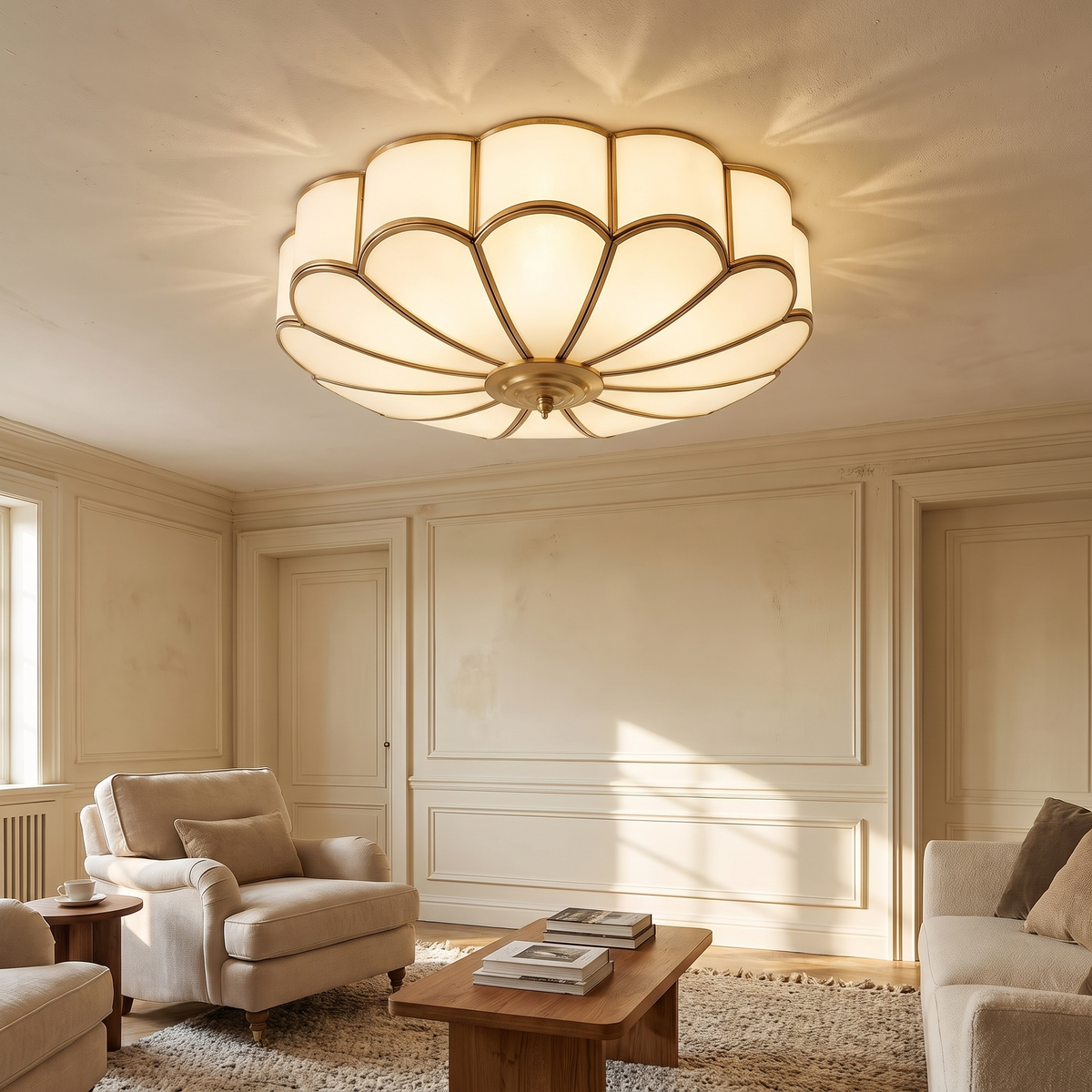 Art Deco Brass Glass Ceiling Light – Petal Bloom