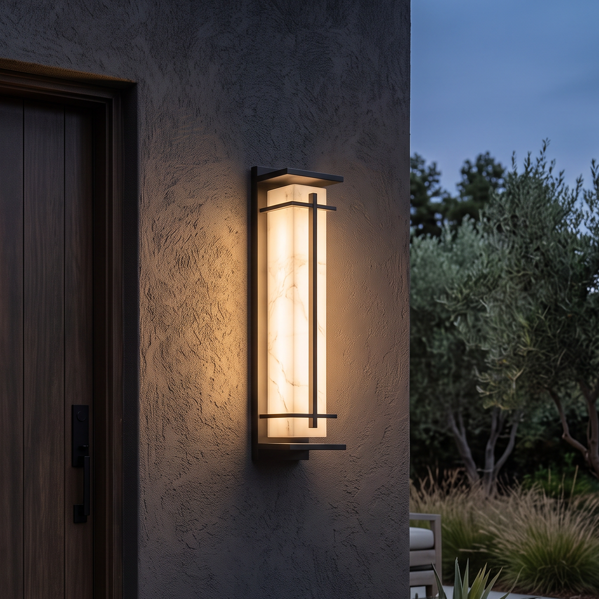 Modern Black Alabaster Wall Light – Tall Sconce for Porch