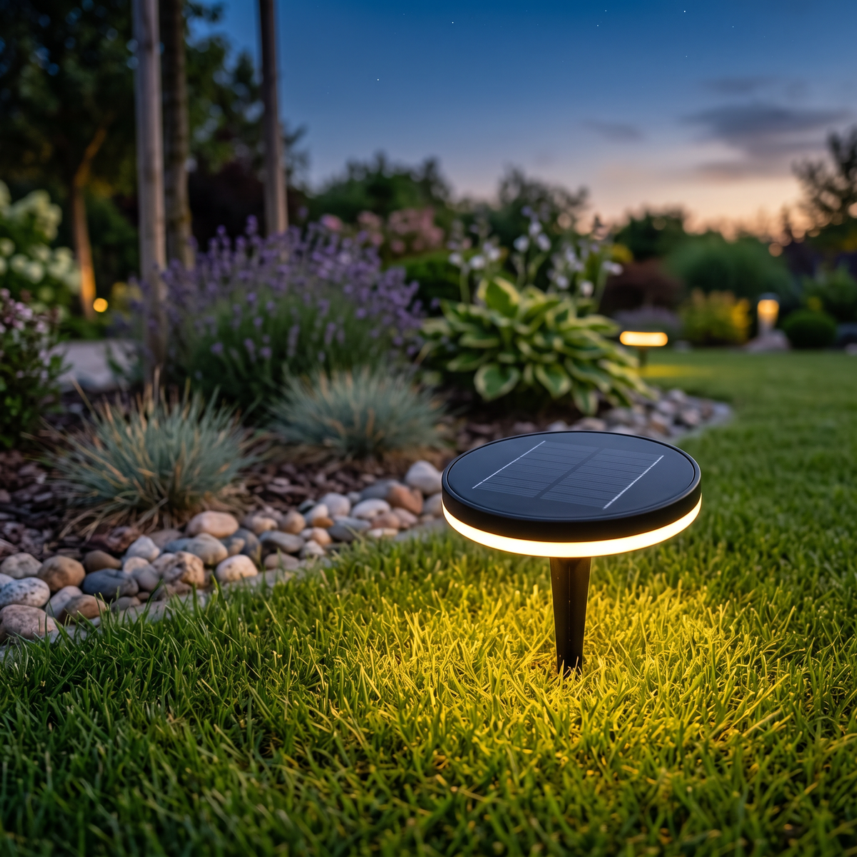 Black Solar Disc Light – Lawn Spike Light for Garden