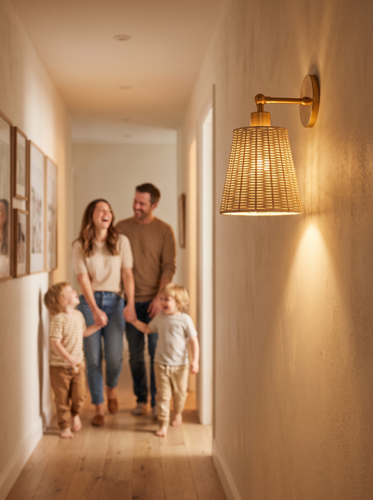 Minimalist Natural Wall Sconce Compact lifestyle, Big Glow, Small Footprint