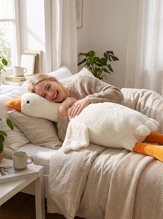 Fenoss Plush Funny Goose Pillow lifestyle photo 1: A Goose Worth Hugging