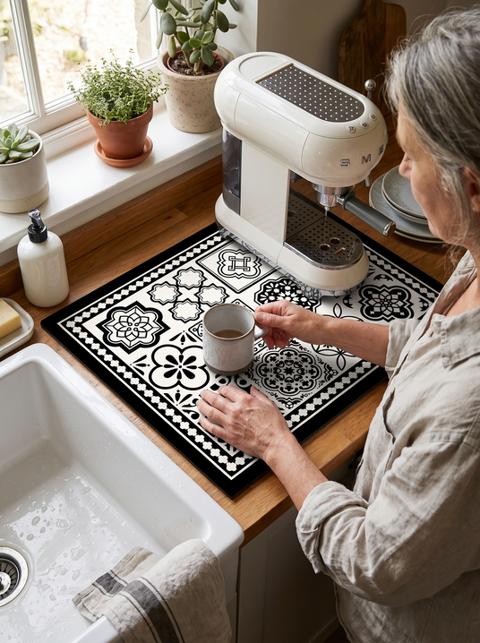 Fenoss Retro Coffee Mat lifestyle photo 2: Shake, Dry, Done