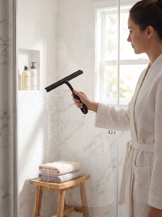 Fenoss Silicone Blade Modern Shower Squeegee lifestyle photo 1: Thirty Seconds to Clearer Glass