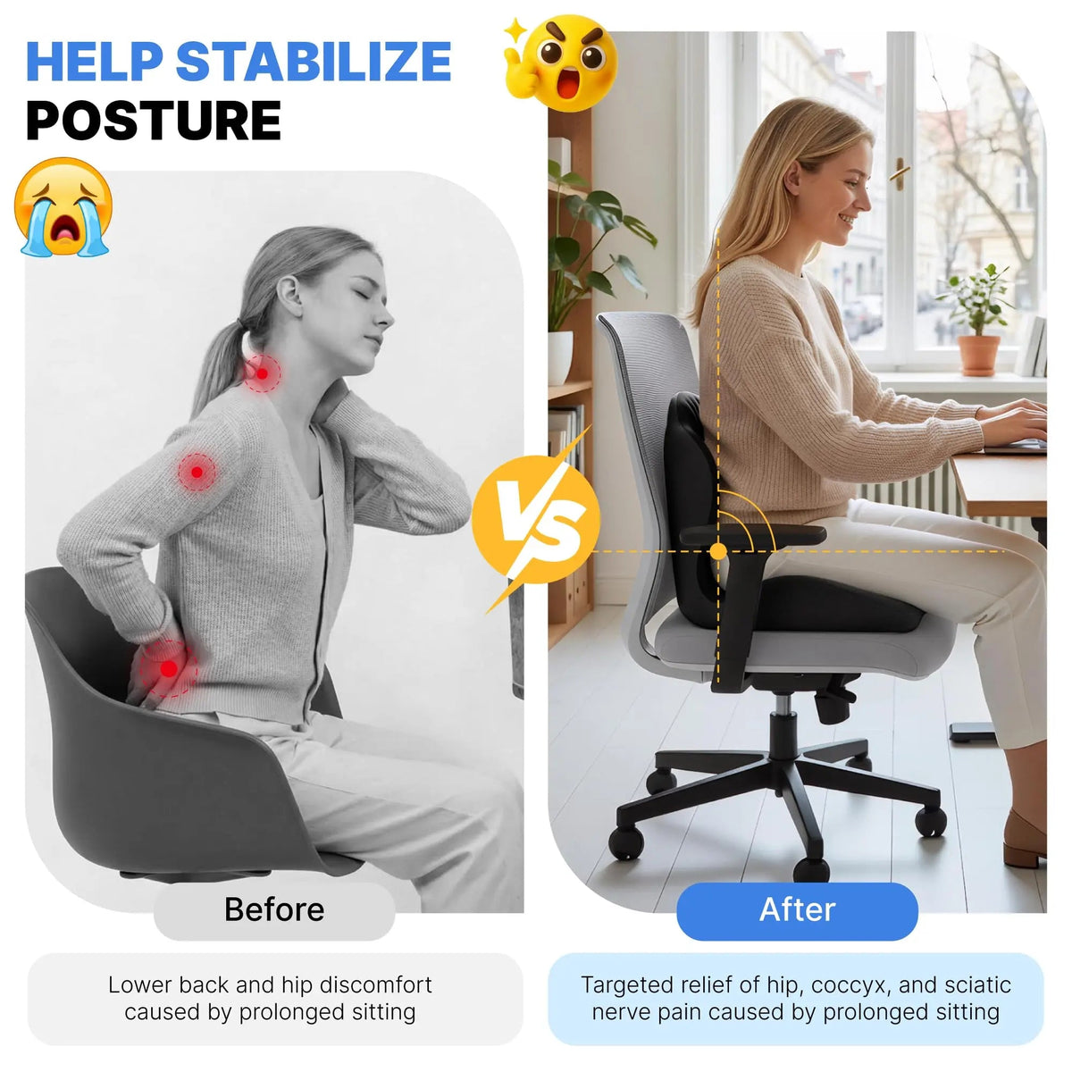 Fenoss® Memory Foam Back Support Seat Cushion