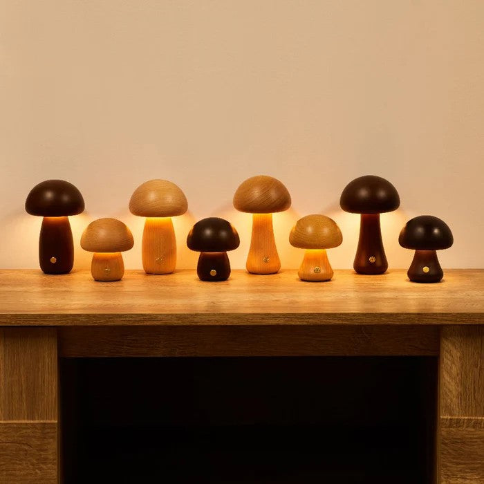 Minimalist Solid Wood Night Light – Mushroom Touch Lamp