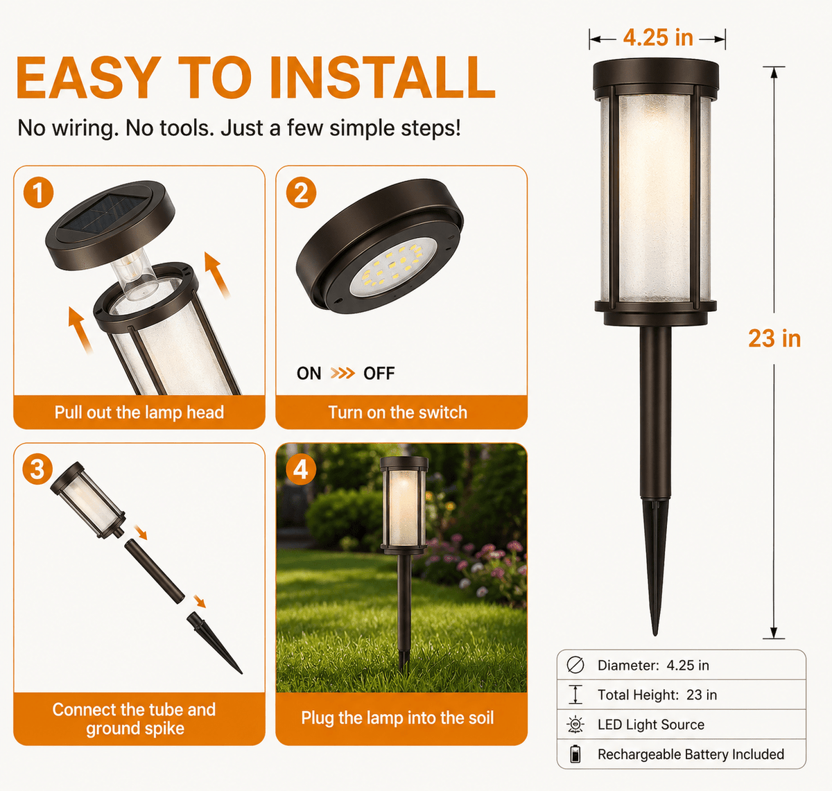 Modern Glass Solar Path Lights – Lantern Stake for Walkways (8 Pack)