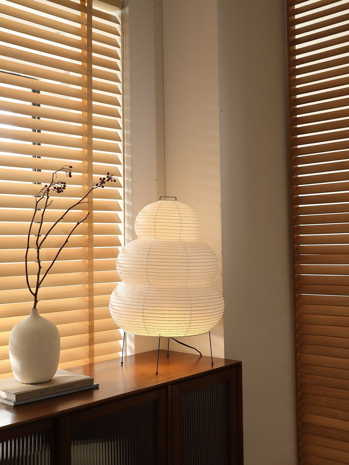 Japandi White Paper Table Lamp – Lantern Shade