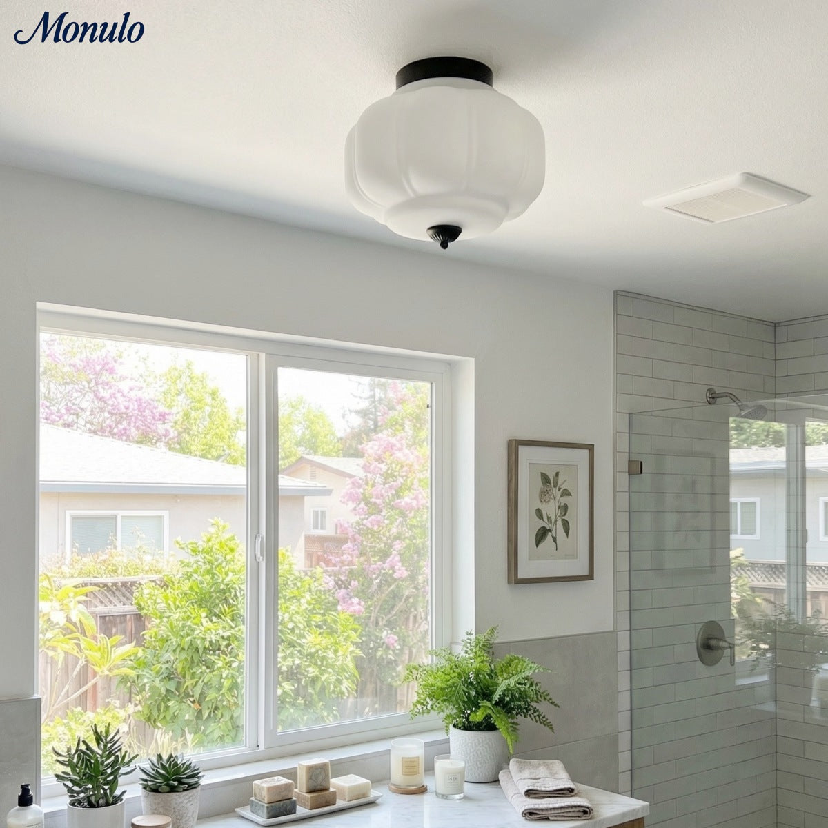 Retro Ribbed Glass Ceiling Light – Flush Mount for Bedrooms