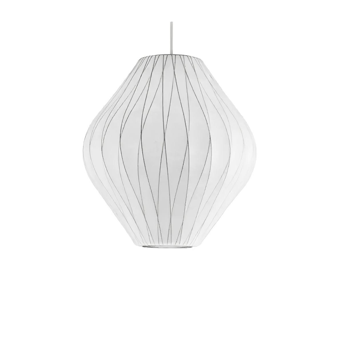 Mid-Century White Silk Pendant – Bubble Wireframe