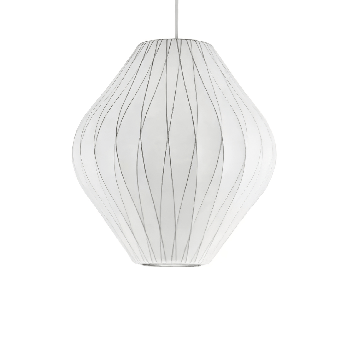Mid-Century White Silk Pendant – Bubble Wireframe