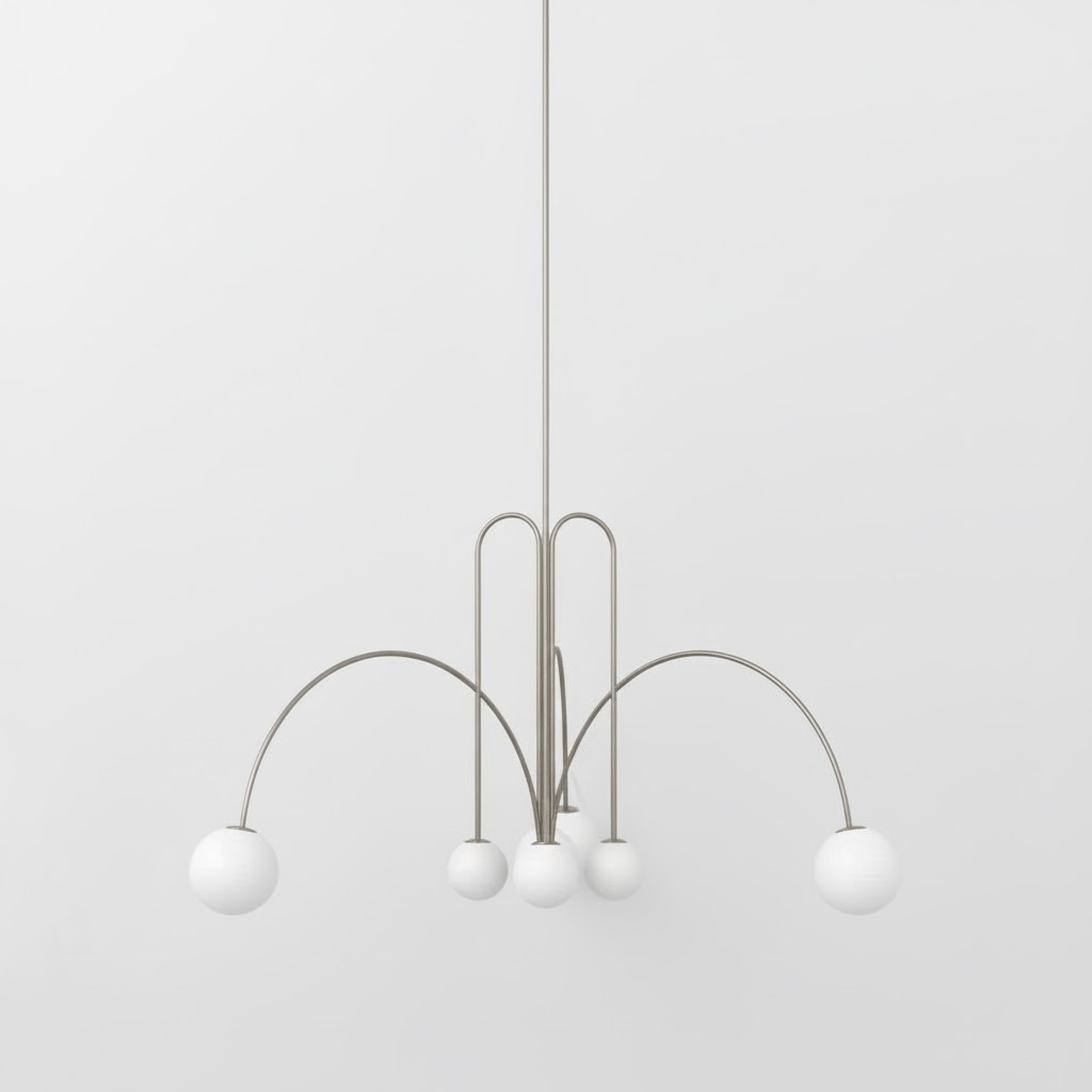 Modern Glass Chandelier – Six-Head Curved Arm
