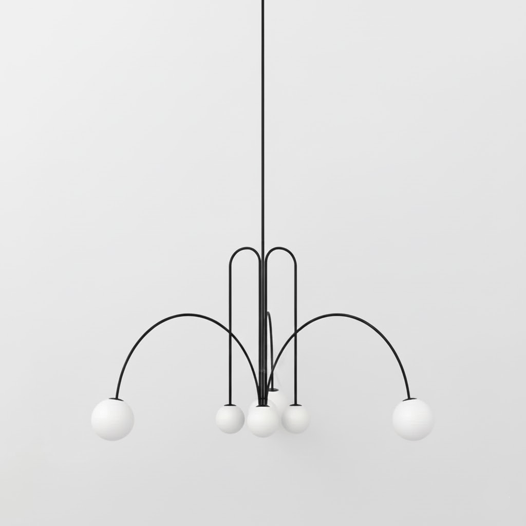 Modern Glass Chandelier – Six-Head Curved Arm