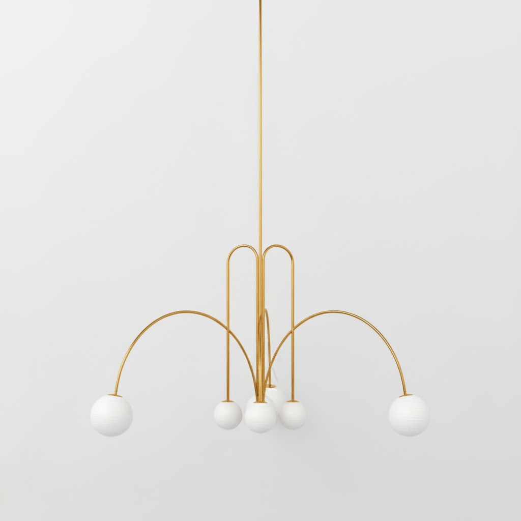 Modern Glass Chandelier – Six-Head Curved Arm