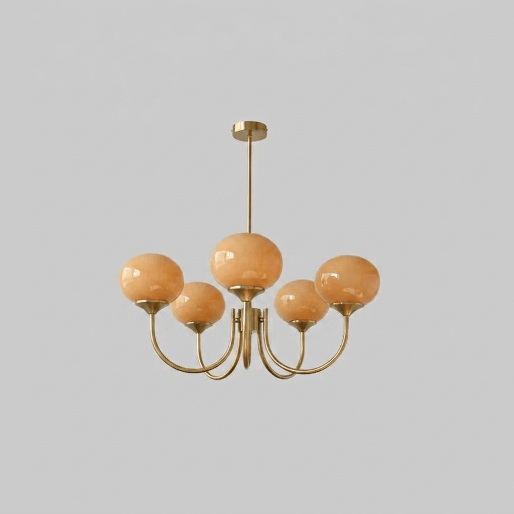 Mid-Century Copper Glass Chandelier – 3 or 5 Globe