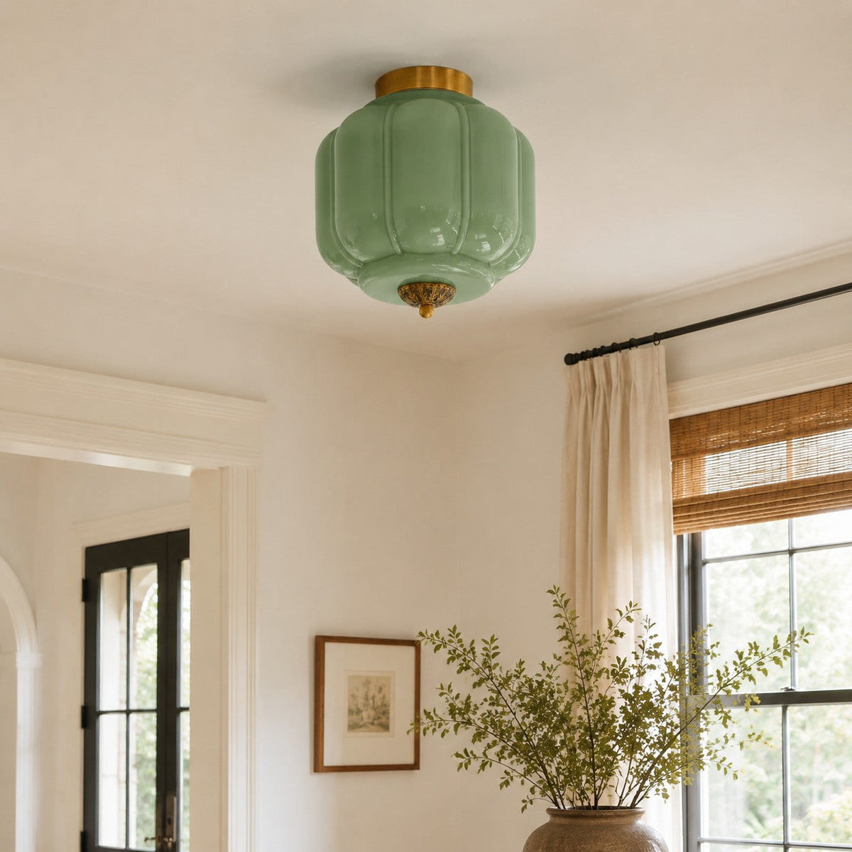 Retro Ribbed Glass Ceiling Light – Flush Mount for Bedrooms