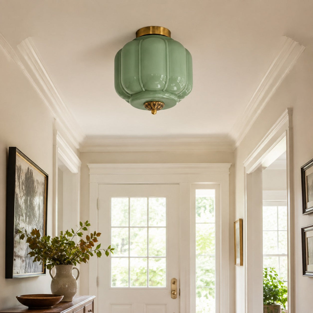 Retro Ribbed Glass Ceiling Light – Flush Mount for Bedrooms
