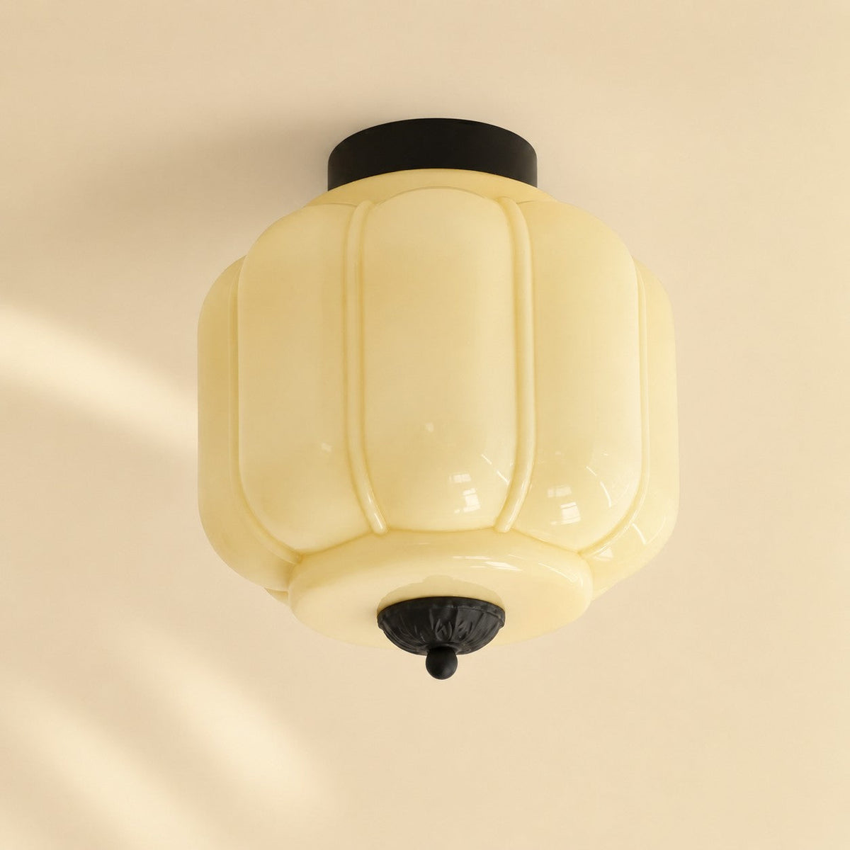 Retro Ribbed Glass Ceiling Light – Flush Mount for Bedrooms