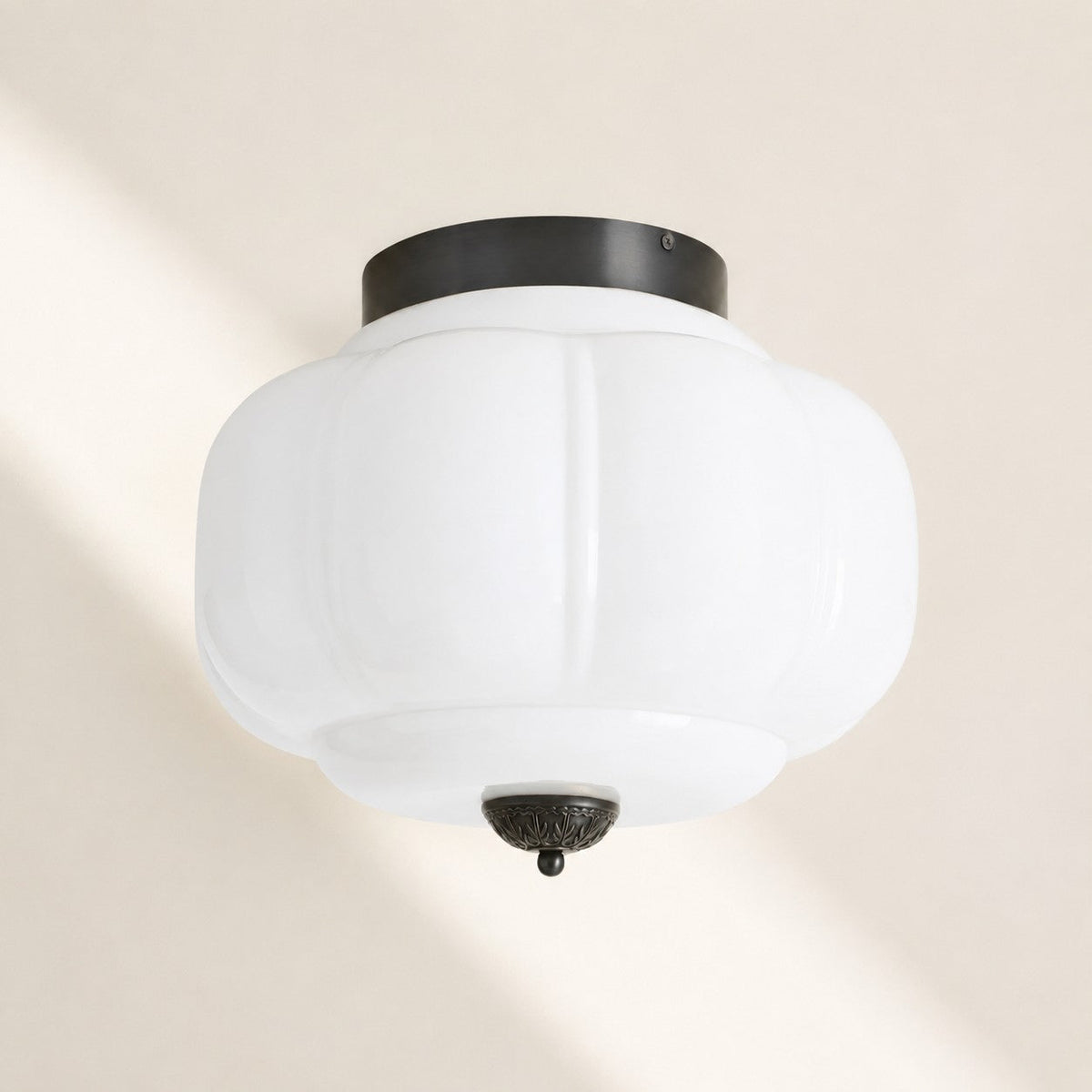 Retro Ribbed Glass Ceiling Light – Flush Mount for Bedrooms