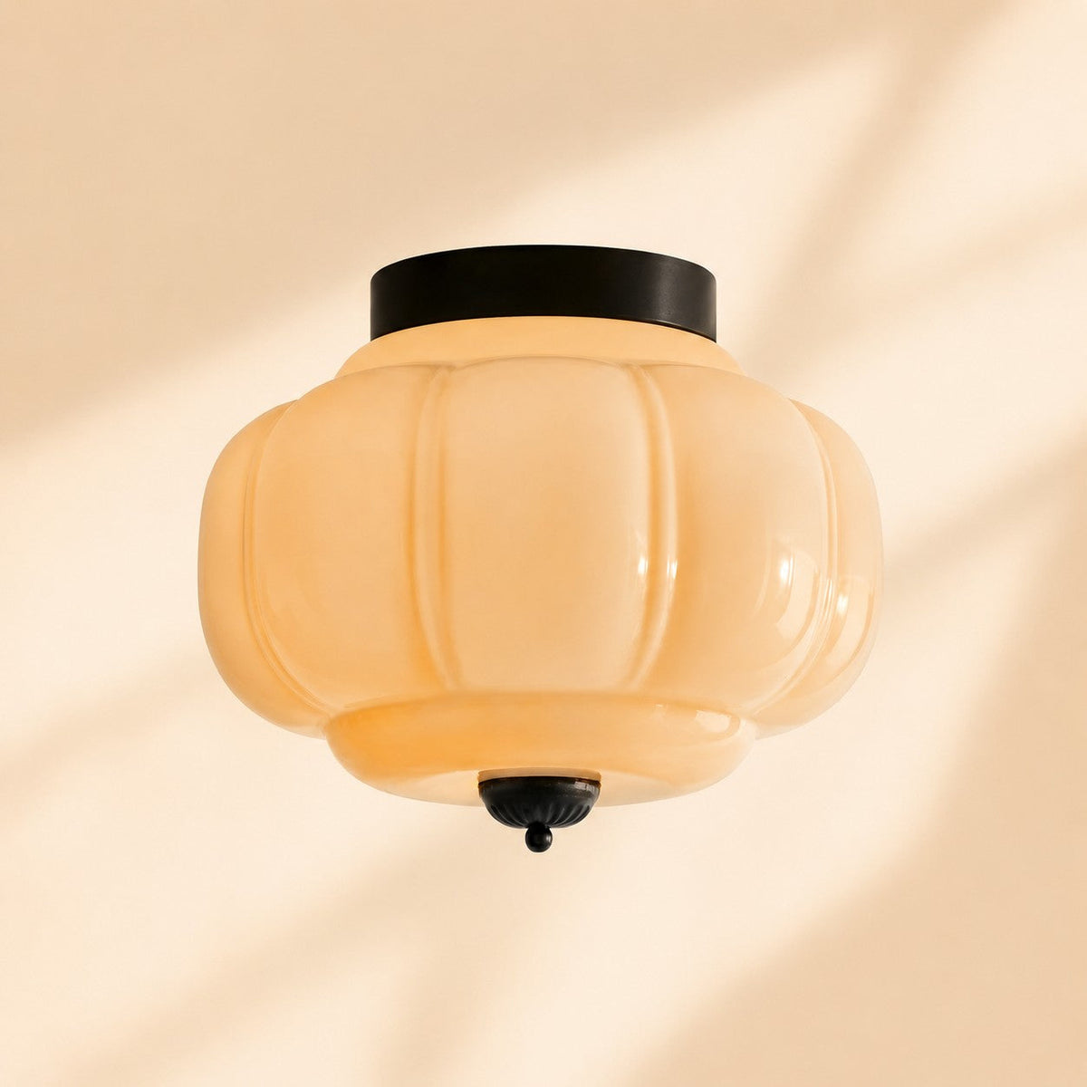 Retro Ribbed Glass Ceiling Light – Flush Mount for Bedrooms