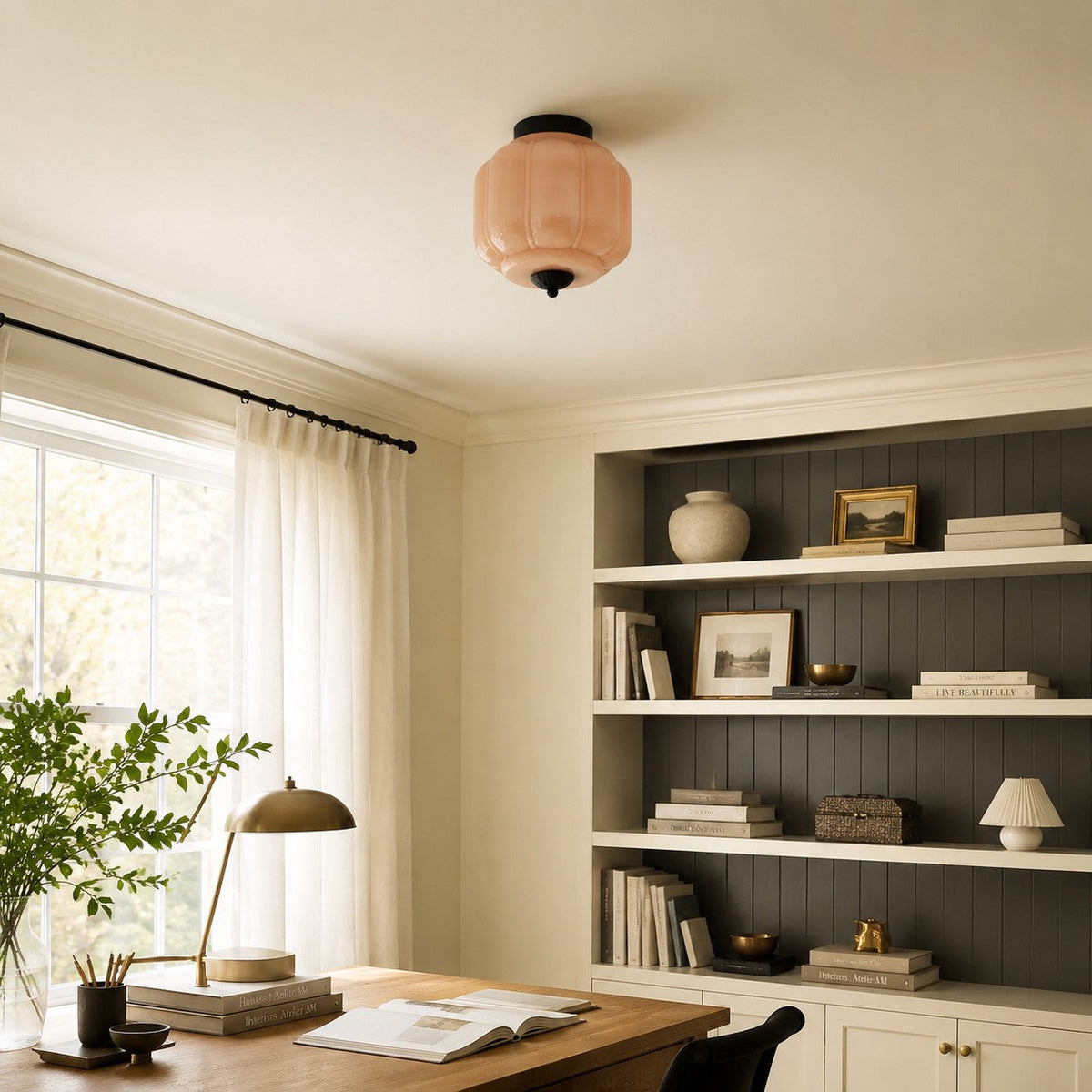 Retro Ribbed Glass Ceiling Light – Flush Mount for Bedrooms
