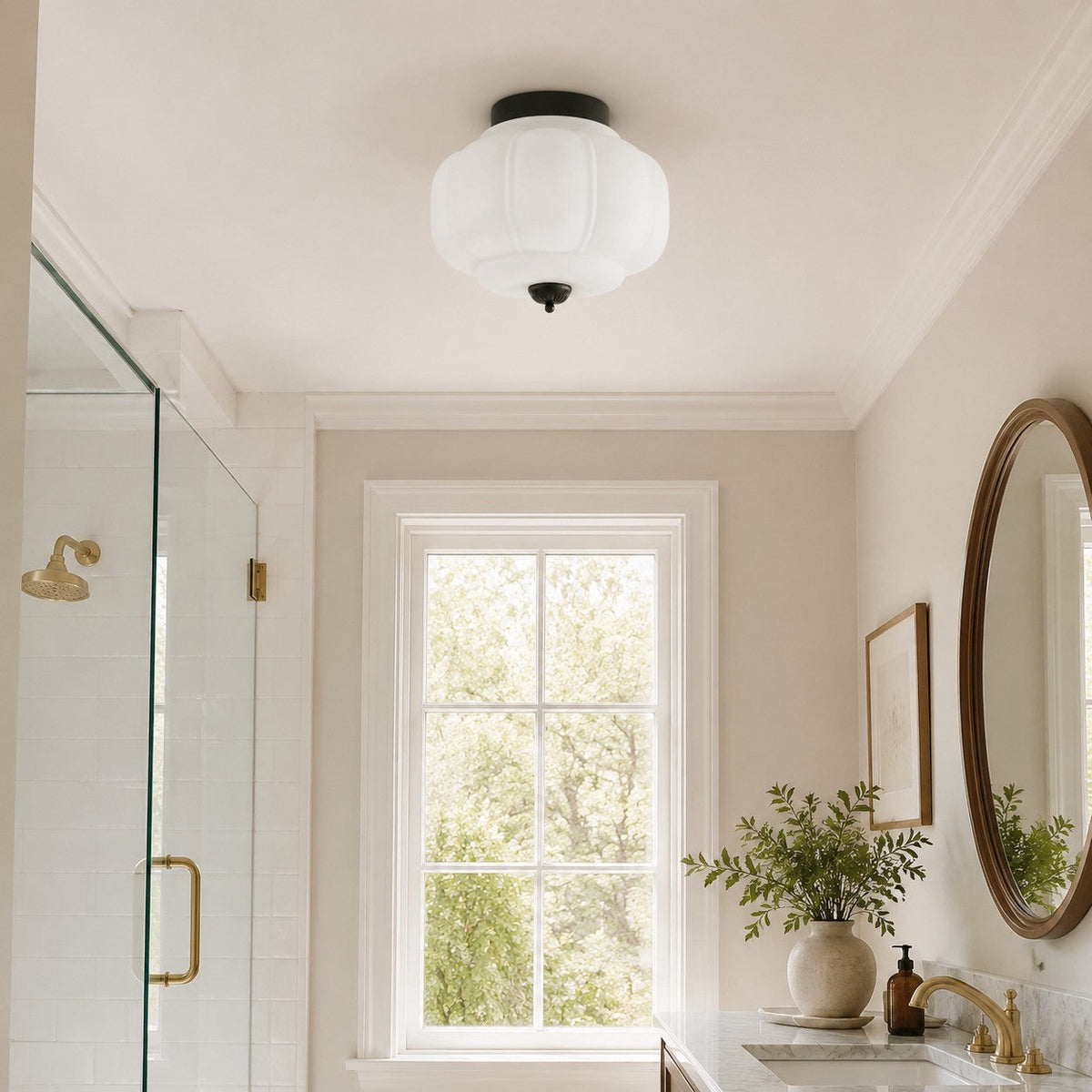Retro Ribbed Glass Ceiling Light – Flush Mount for Bedrooms