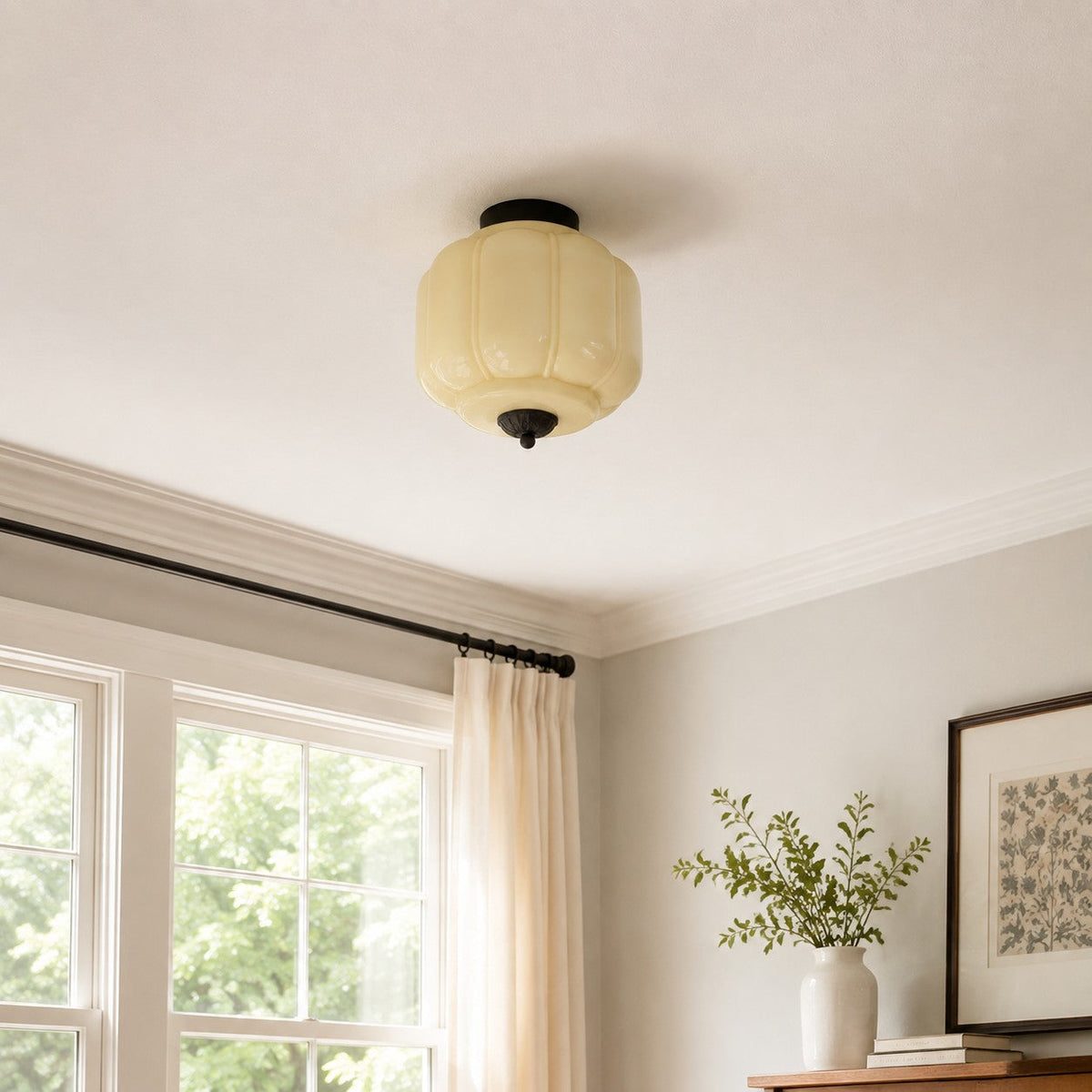 Retro Ribbed Glass Ceiling Light – Flush Mount for Bedrooms